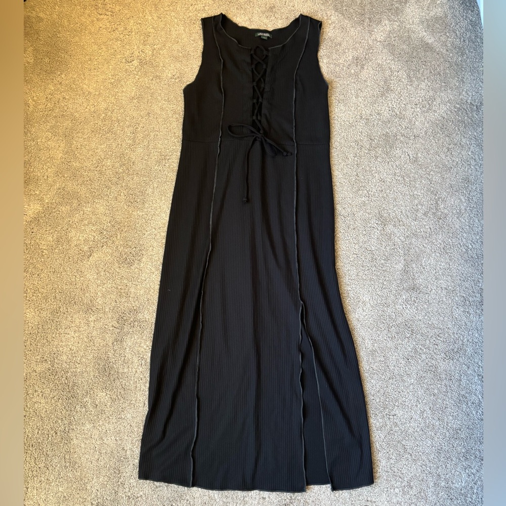 Black midi dress, lace up front
